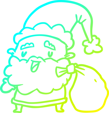 Bir insan tarafından çizilmiş hediye torbalarını taşıyan Noel Baba 'nın soğuk gradyan çizimi.