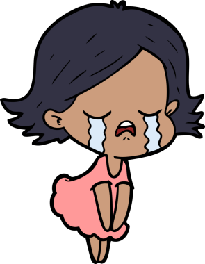 Bir insan tarafından çizilmiş ağlayan çizgi film kızı.