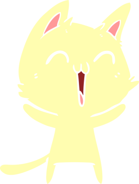 Bir insan tarafından çizilmiş mutlu düz renkli çizgi film kedisi