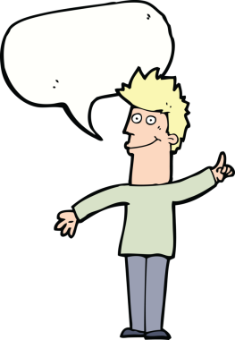 Bir insan tarafından çizilmiş konuşma baloncuğu fikri olan bir çizgi film adamı.