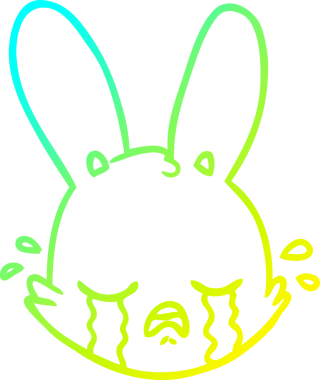 Bir insan tarafından çizilmiş ağlayan tavşan suratlı karikatür çizimi.