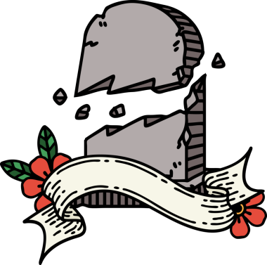 Bir insan tarafından çizilmiş kırık bir mezar taşının dövmesi.