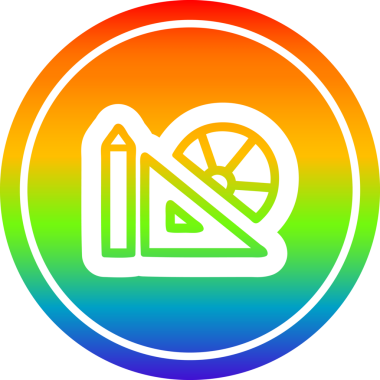 Gökkuşağı gradyan bir insan tarafından çizilmiş matematik ekipmanları dairesel simgesi