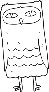 Bir insan tarafından çizilmiş siyah beyaz baykuş çizimi.