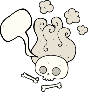 Bir insan tarafından çizilmiş serbest konuşma balonu karikatür kafatası ve kemikler