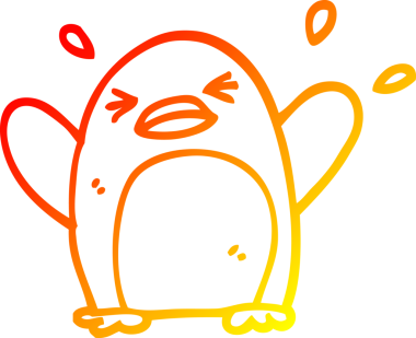 Bir insan tarafından çizilen kanat çırpan penguenin sıcak çizgi çizimi