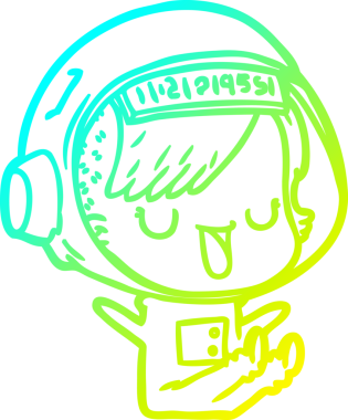 Bir insan tarafından çizilmiş soğuk gradyan çizgili astronot kadın çizimi.