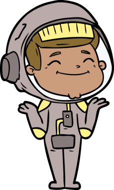 Bir insan tarafından çizilmiş mutlu astronot çizgi filmi.