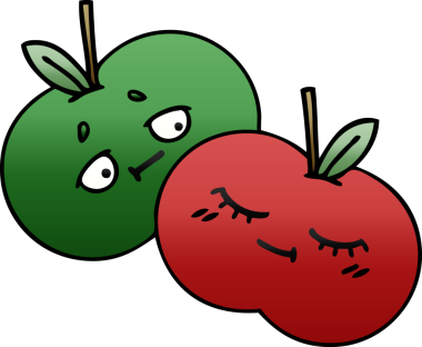 Bir insan tarafından çizilmiş sulu bir elmanın gölgeli çizgi filmi.