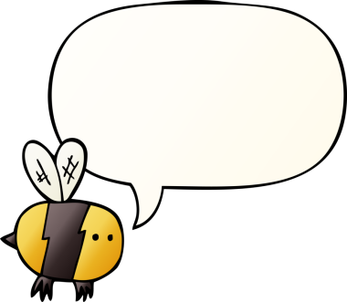 Bir insan tarafından çizilmiş, konuşma baloncuklu çizgi film arısı.