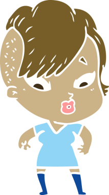 Düz renkli çizgi film bir insan tarafından çizilmiş kızı şaşırttı.