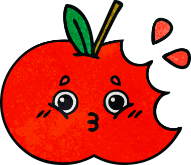 Bir insan tarafından çizilmiş kırmızı elmanın retro grunge deseni.