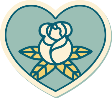 Geleneksel kalp stili dövme çıkartması ve bir insan tarafından çizilmiş çiçekler.