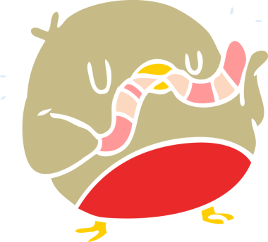 Bir insan tarafından çizilmiş solucanlı düz renkli robin.