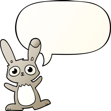 Bir insan tarafından çizilmiş, tatlı çizgi film tavşanı konuşma baloncuğu gibi.