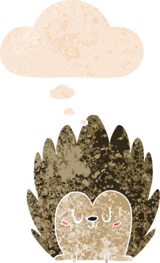 Homurdanan düşünce baloncuğu olan sevimli bir kirpi çizgi film karakteri.