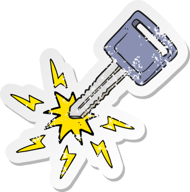 Bir insan tarafından çizilmiş elektrikli araba anahtarının gerilimli retro çıkartması.