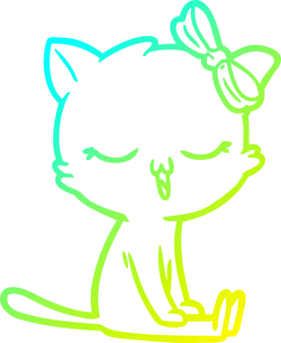 Bir insan tarafından kafasında yay olan çizgi film kedisinin soğuk gradyan çizimi