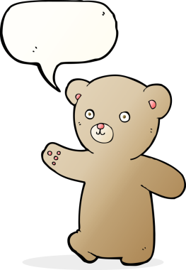 Bir insan tarafından çizilmiş konuşma balonlu oyuncak ayı.