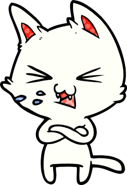 Bir insan tarafından çizilmiş çapraz kollu çizgi film kedisi.