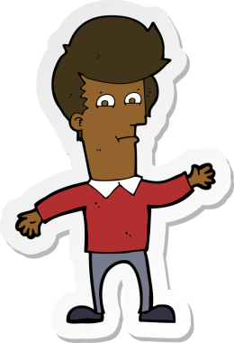 Bir insan tarafından çizilmiş bir karikatür el sallayan adamın çıkartması.