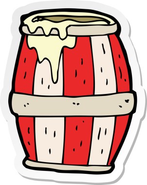 Bir insan tarafından çizilmiş karikatür fıçısının etiketi.