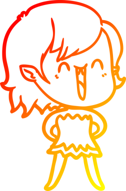 Bir insan tarafından çizilmiş sevimli, mutlu bir vampir kızın çizgi çizimi.