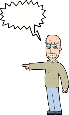 Çizgi filmdeki yaşlı adam el kol hareketi yapıyor. Defol! Bir insan tarafından çizilen konuşma baloncuğuyla