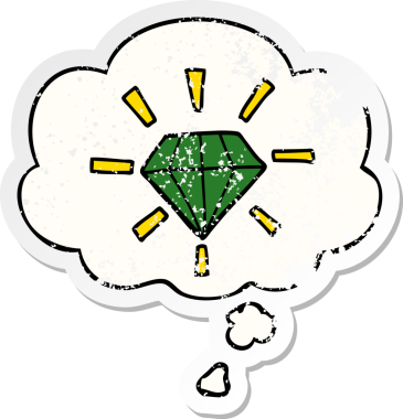 Karikatür dövmesi elması. Düşünce baloncuğu insan tarafından çizilmiş, yıpranmış bir çıkartma.