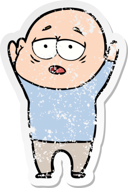 Bir insan tarafından çizilmiş yorgun ve kel bir adamın sıkıntılı çıkartması.