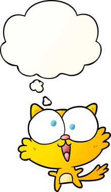 Bir insan tarafından çizilmiş yumuşak eğimli düşünce baloncuklu çılgın çizgi film kedisi.