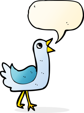 Bir insan tarafından çizilmiş konuşma balonlu çizgi film kuşu.