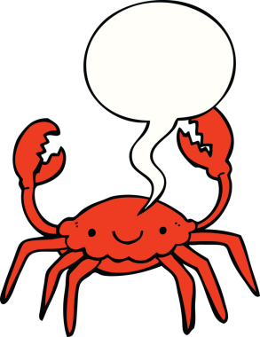 Bir insan tarafından çizilmiş, konuşma balonlu bir yengeç.