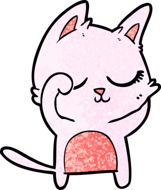 Bir insan tarafından çizilmiş sakin çizgi film kedisi.