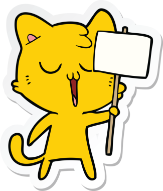 Bir insan tarafından çizilmiş çizgi film kedisinin çıkartması.