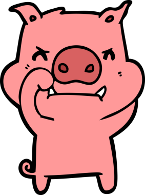 Bir insan tarafından çizilmiş kızgın çizgi film domuzu.