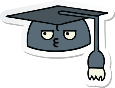 Bir insan tarafından çizilmiş şirin bir çizgi film mezuniyet şapkasının çıkartması.