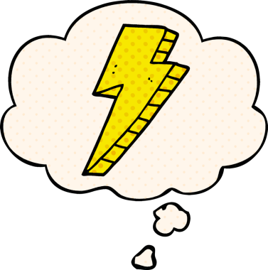 Çizgi roman tarzında bir insan tarafından çizilmiş düşünce baloncuklu çizgi film yıldırımı.