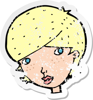 Bir insan tarafından çizilmiş, karikatür dostu bir kadının gerilimli çıkartması.