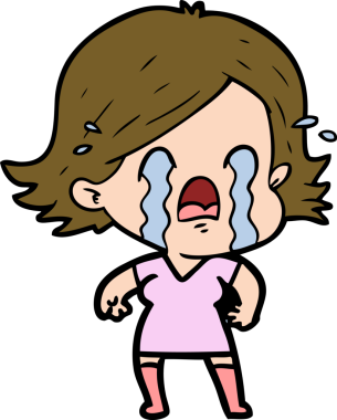 Bir insan tarafından çizilmiş ağlayan çizgi film kadını.