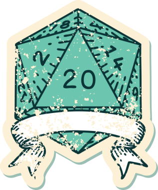 Retro Dövme Biçimi Doğal 20 kritik vuruş D20 zar bir insan tarafından çizildi