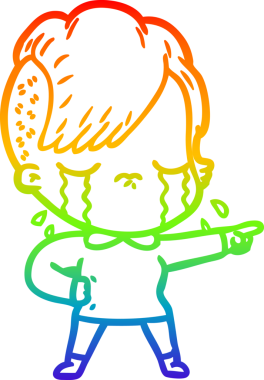 Gökkuşağının gradyan çizimi bir insan tarafından çizilmiş ağlayan bir kız çizgi filmi.