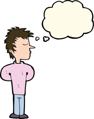 Bir insan tarafından çizilmiş düşünce kabarcığını görmezden gelen bir çizgi film adamı.