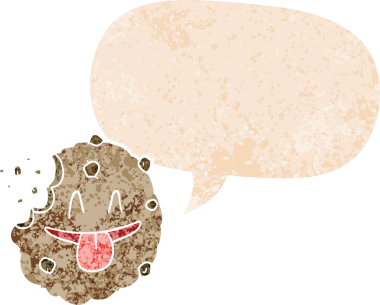 grunge ile konuşma balonu ile çizgi film kurabiyesi bir insan tarafından çizilmiş sıkıntılı retro desen tarzı