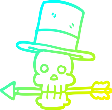 Bir insan tarafından çizilmiş bir karikatür kafatası ve ok çizimi.