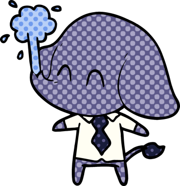 Bir insan tarafından çizilmiş su püskürten sevimli bir fil.