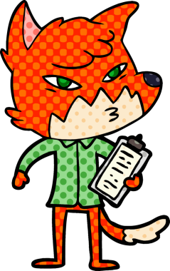 Bir insan tarafından çizilmiş akıllı çizgi film tilkisi.