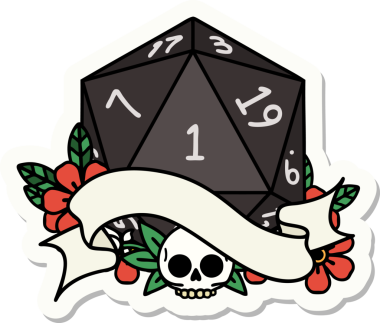 Bir insan tarafından çizilmiş doğal bir d20 zar etiketi.