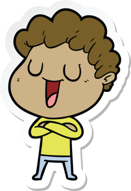 Bir insan tarafından çizilmiş, gülen bir karikatürcünün çıkartması.