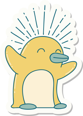 Bir insan tarafından çizilmiş mutlu penguen dövmesi çıkartması.